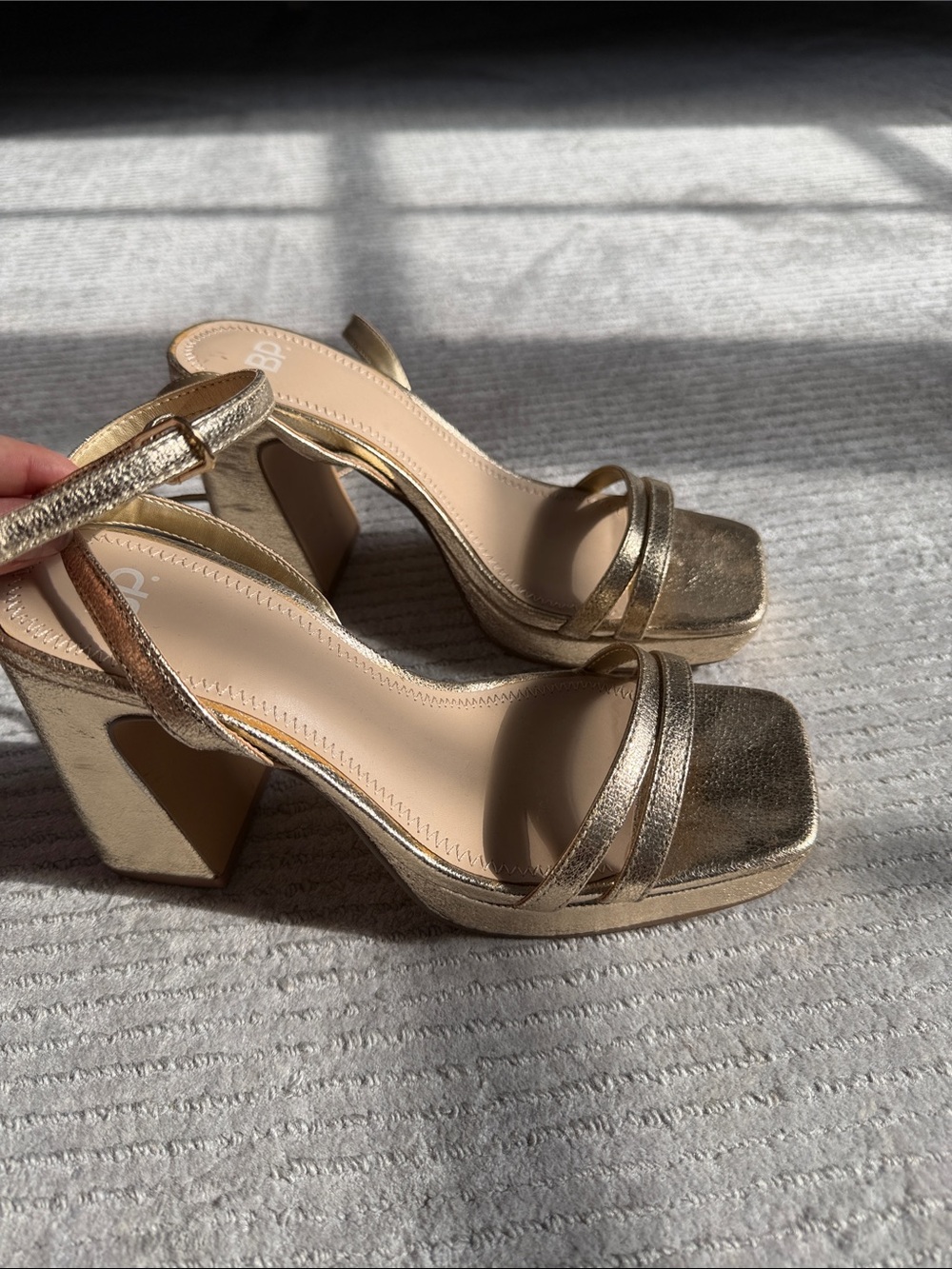bp Gold Metallic Strappy Block Heel Sandals